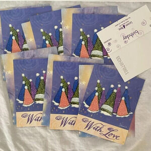 CELEBRATE 6/PK Leanin' Tree Greeting Cards Party Hats Flavia Weedn NOS Vintage